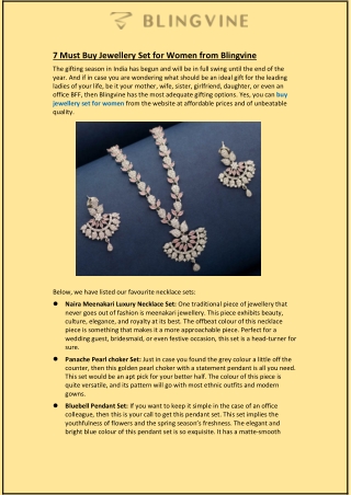 7 Must Buy Jewellery Set for Women from Blingvine
