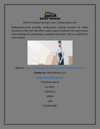 Office Furniture Moving in Usa  Bulkymovers
