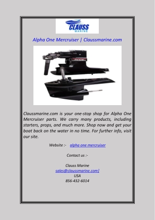 Alpha One Mercruiser  Claussmarine.com