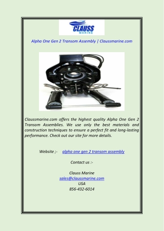 Alpha One Gen 2 Transom Assembly  Claussmarine.com