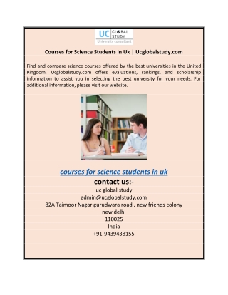 Courses for Science Students in Uk | Ucglobalstudy.com