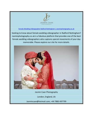 Female Wedding Videographer Radford Nottingham | Jasminphotography.co.uk