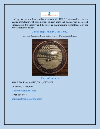 Custom Shapes Military Coins in Usa  Custommedals.com