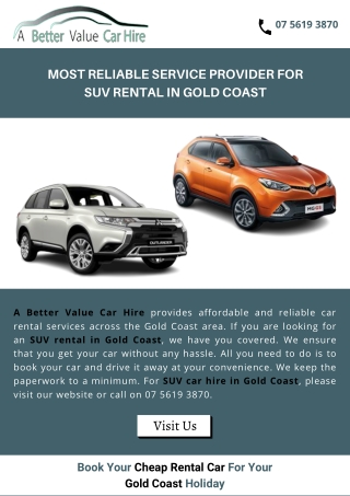 Most reliable service provider for SUV rental in Gold Coast