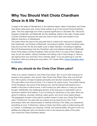 Why You Should Visit Chota Chardham Once in A life Time