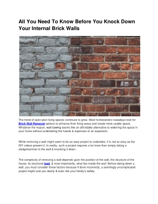 All You Need To Know Before You Knock Down Your Internal Brick Walls