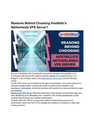 Reasons Behind Choosing Hostbillo’s Netherlands VPS Server_