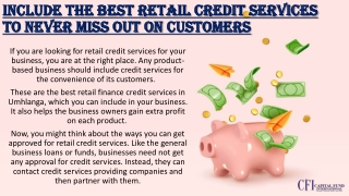 Best retail finance credit services in Umhlanga