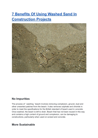 7 Benefits Of Using Washed Sand In Construction Projects
