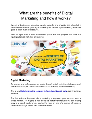 Nivida -  What are the benefits of Digital Marketing and how it works