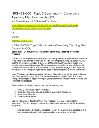 NRS-428-O501 Topic 3 Benchmark – Community Teaching Plan Community GCU
