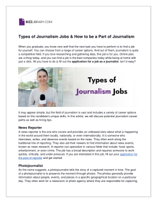 Types of Journalism Jobs & How to be a Part of Journalism | Bizzlibrary