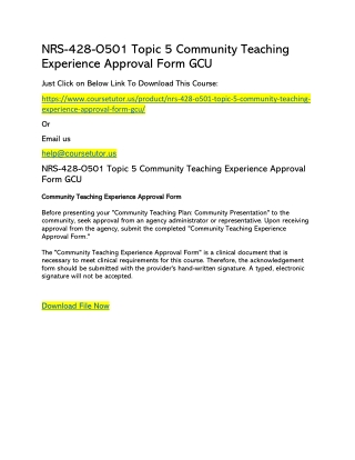 NRS-428-O501 Topic 5 Community Teaching Experience Approval Form GCU