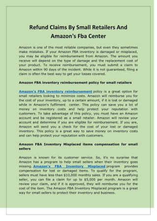 Refund Claims By Small Retailers And Amazon's Fba Center
