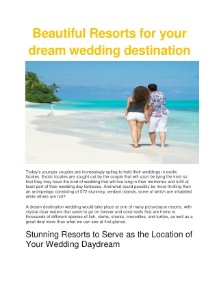 Beautiful Resorts for your dream wedding destination