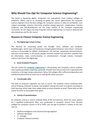 Why Should You Opt for Computer Science Engineering