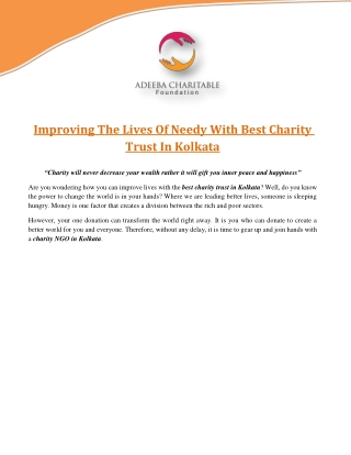 Improving The Lives Of Needy With Best Charity Trust In Kolkata