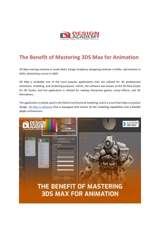 The Benefit of Mastering 3DS Max for Animation