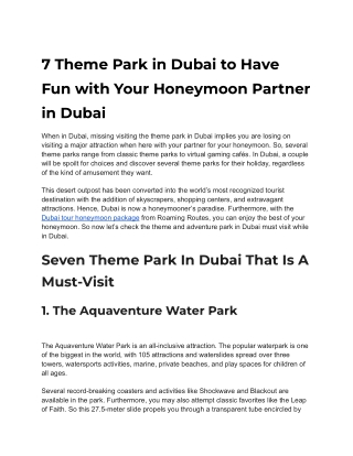 7 Theme Park in Dubai to Have Fun with Your Honeymoon Partner in Dubai