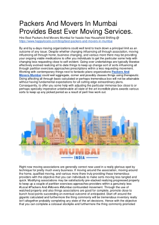 Packers And Movers In Mumbai Provides Best Ever Moving Services