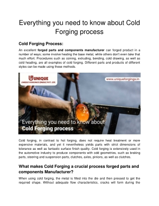 Everything you need to know about Cold Forging process