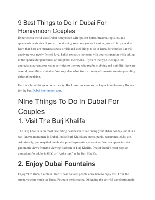 9 Best Things to Do in Dubai For Honeymoon Couples