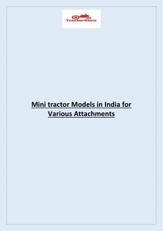 Mini tractor Models in India for Various Attachments