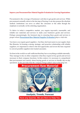 Procurement Raw Material Supplier Profiling – Ken Research
