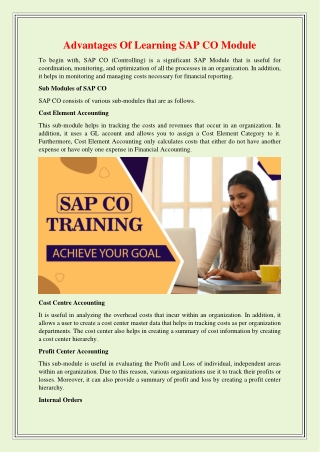 Advantages Of Learning SAP CO Module