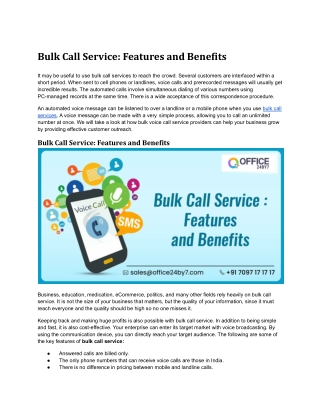 Bulk Call Service-Features and Benefits