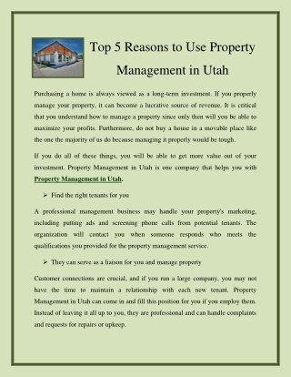 Top 5 Reasons to Use Property Management in Utah