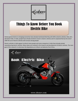 Things To Know Before You Book Electric Bike