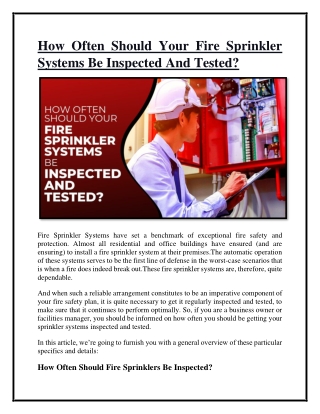 How Often Should Your Fire Sprinkler Systems Be Inspected And Tested?