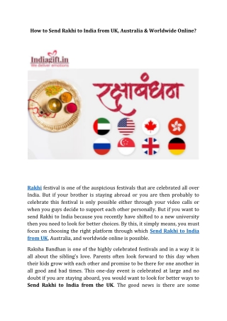 How to Send Rakhi to India from UK, Australia & Worldwide Online