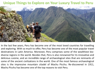 Unique Things to Explore on Your Luxury Travel to Peru