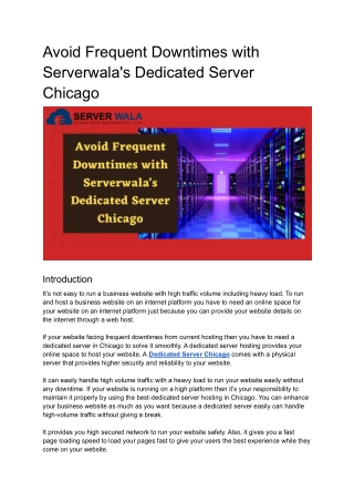 Avoid Frequent Downtimes with Serverwala's Dedicated Server Chicago