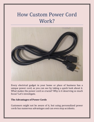 How Custom Power Cord Work
