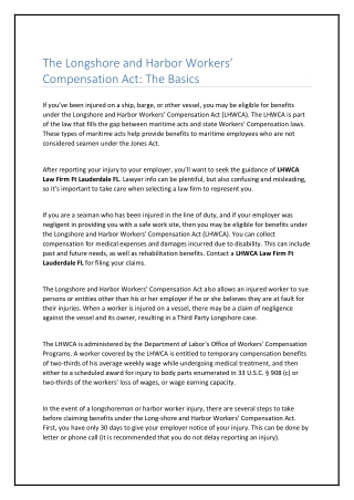 The Longshore and Harbor Workers’ Compensation Act The Basics