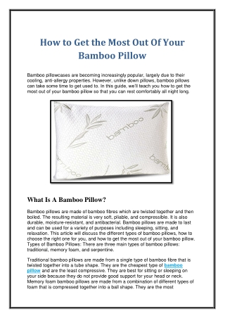 How to Get the Most Out Of Your Bamboo Pillow