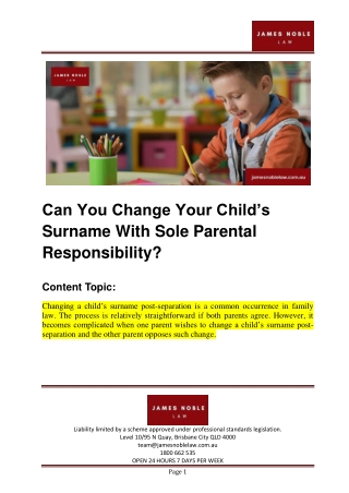 Can You Change Your Child’s Surname With Sole Parental Responsibility