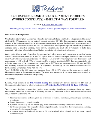 GST rate increase for Government projects (works contracts) – impact & way forwa