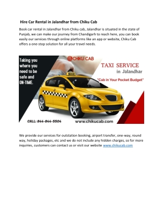Hire Car Rental in Jalandhar from Chiku Cab1
