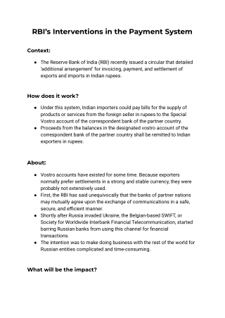 RBI’s Interventions in the Payment System