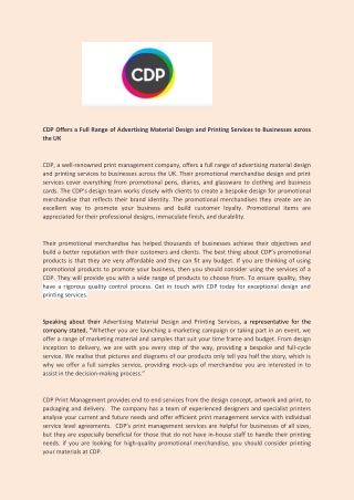 CDP Offers a Full Range of Advertising Material Design and Printing Services to Businesses across the UK