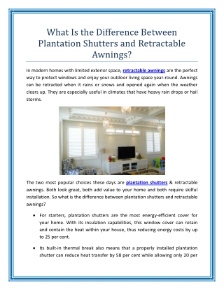 What Is the Difference Between Plantation Shutters and Retractable Awnings