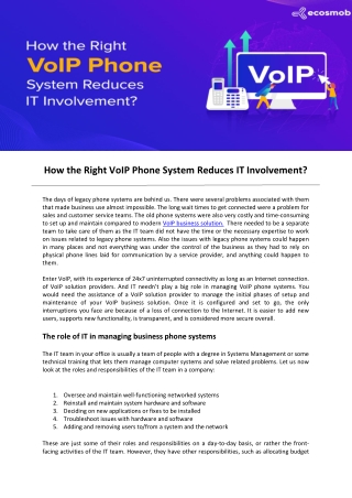 How the Right VoIP Phone System Reduces IT Involvement?