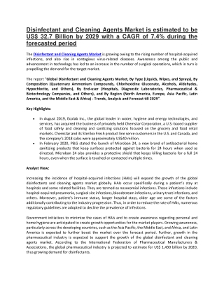 Disinfectant and Cleaning Agents Market