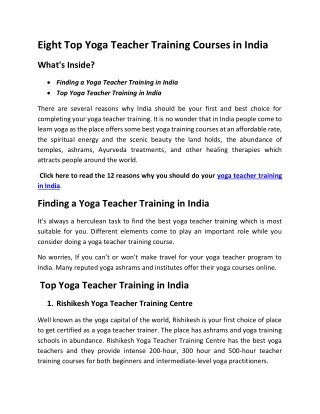 Eight Top Yoga Teacher Training Courses in India