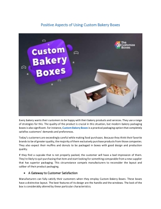 Positive Aspects of Using Custom Bakery Boxes