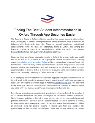 Finding The Best Student Accommodation in Oxford Through App Becomes Easier